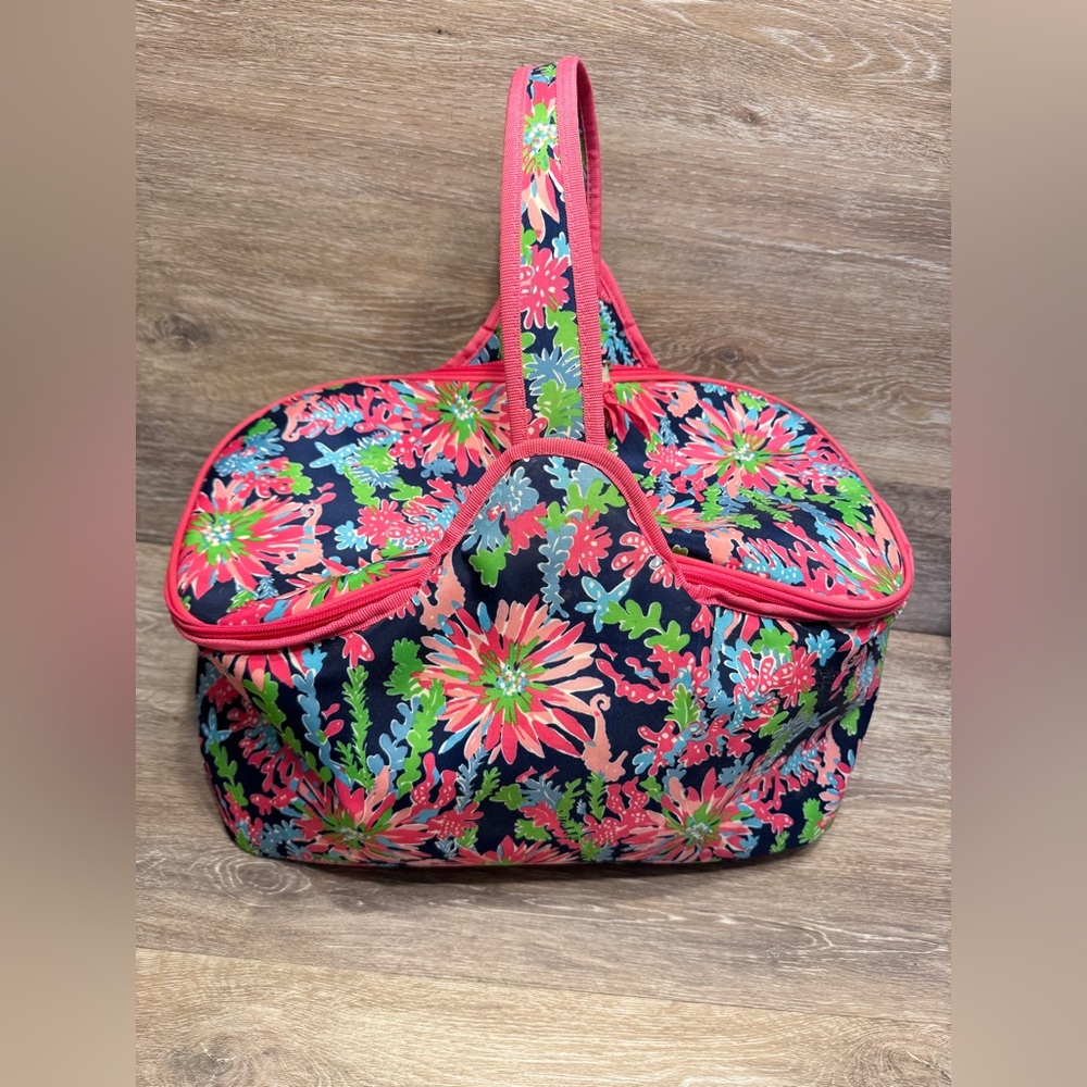 Lilly Pulitzer Large Carry All Insulated Picnic Cooler Floral pink green navy‎